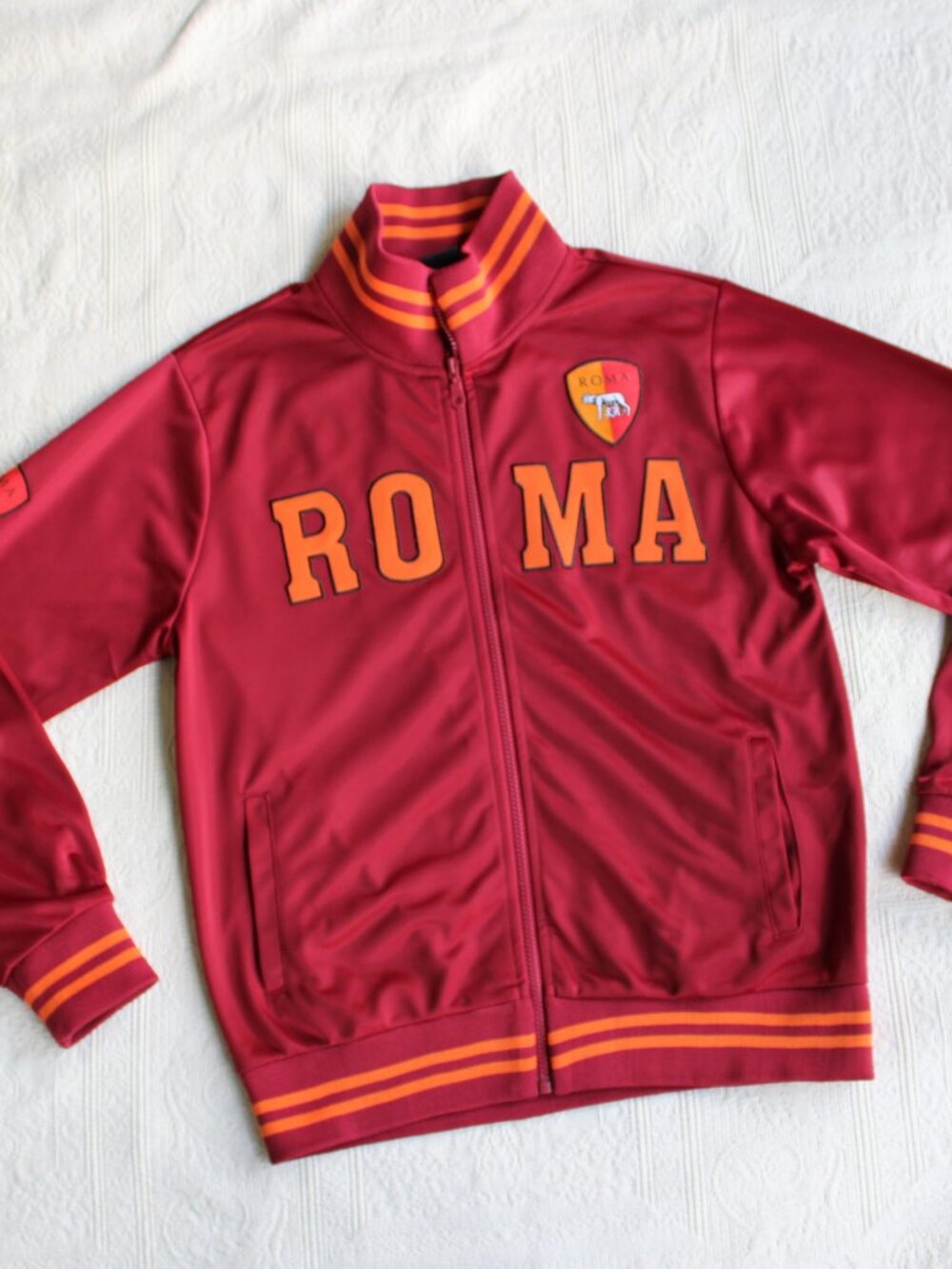 Infinity Roma Italy Track Jacket Burgundy embroidery Football Soccer satin patch